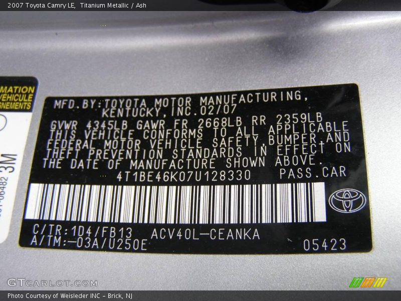 Titanium Metallic / Ash 2007 Toyota Camry LE