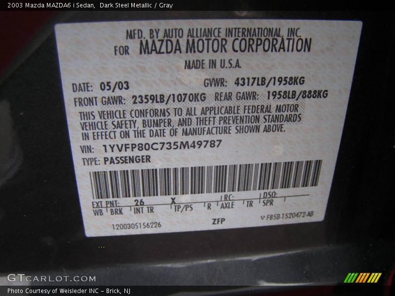 Dark Steel Metallic / Gray 2003 Mazda MAZDA6 i Sedan