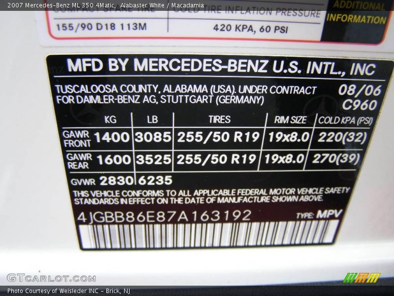 Alabaster White / Macadamia 2007 Mercedes-Benz ML 350 4Matic