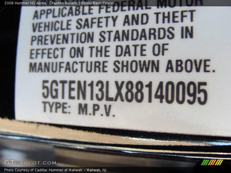 Graphite Metallic / Ebony Black/Pewter 2008 Hummer H3 Alpha