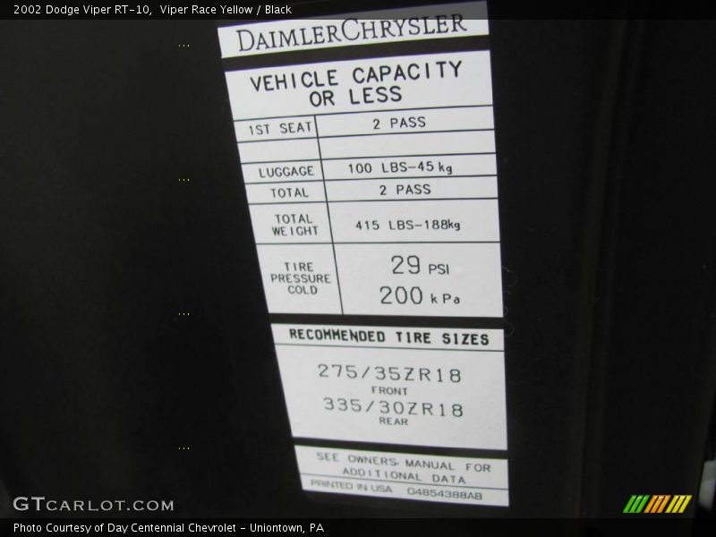 Viper Race Yellow / Black 2002 Dodge Viper RT-10