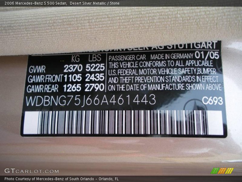 Desert Silver Metallic / Stone 2006 Mercedes-Benz S 500 Sedan