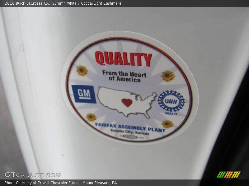 Summit White / Cocoa/Light Cashmere 2010 Buick LaCrosse CX
