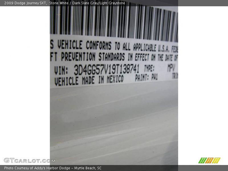 Stone White / Dark Slate Gray/Light Graystone 2009 Dodge Journey SXT