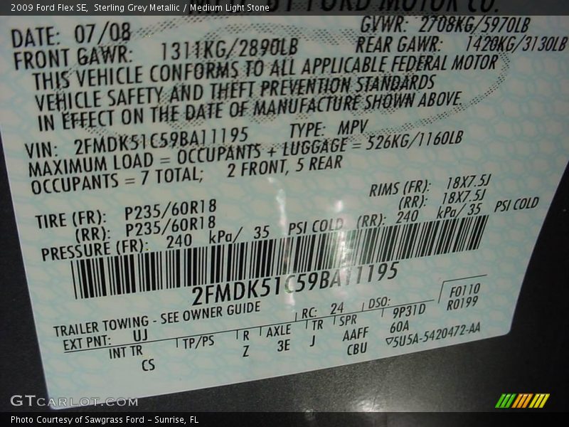 Sterling Grey Metallic / Medium Light Stone 2009 Ford Flex SE