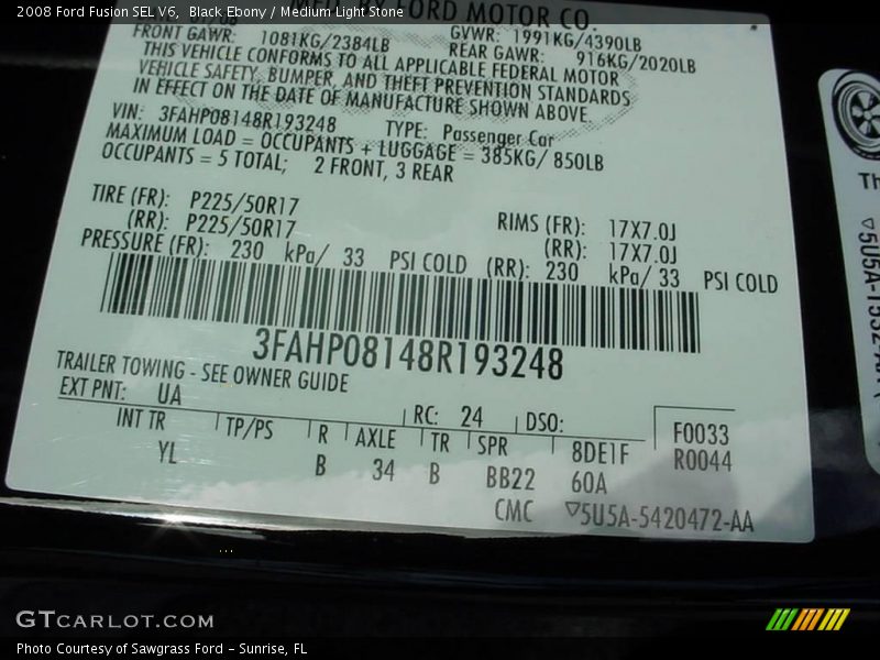 Black Ebony / Medium Light Stone 2008 Ford Fusion SEL V6