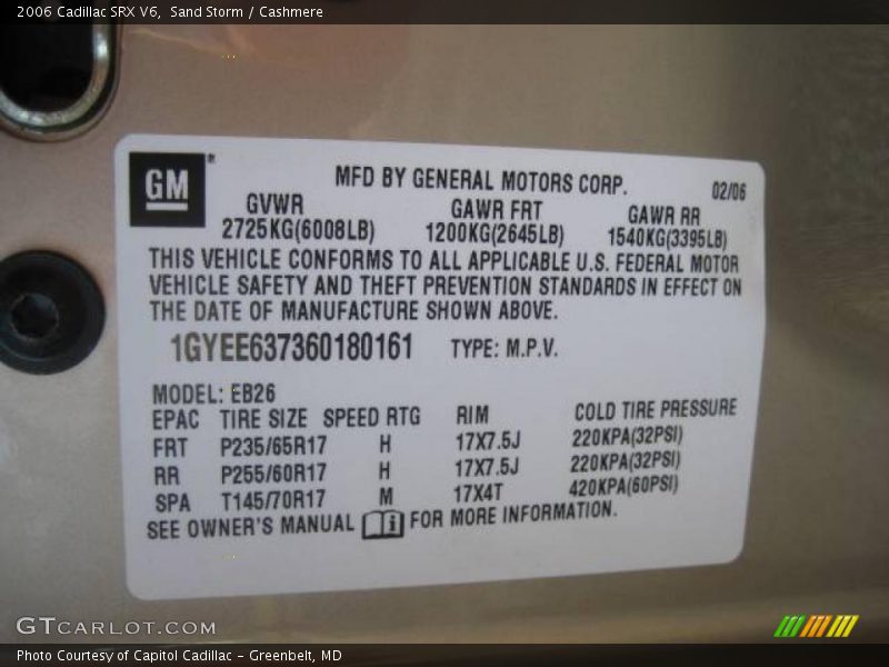 Sand Storm / Cashmere 2006 Cadillac SRX V6
