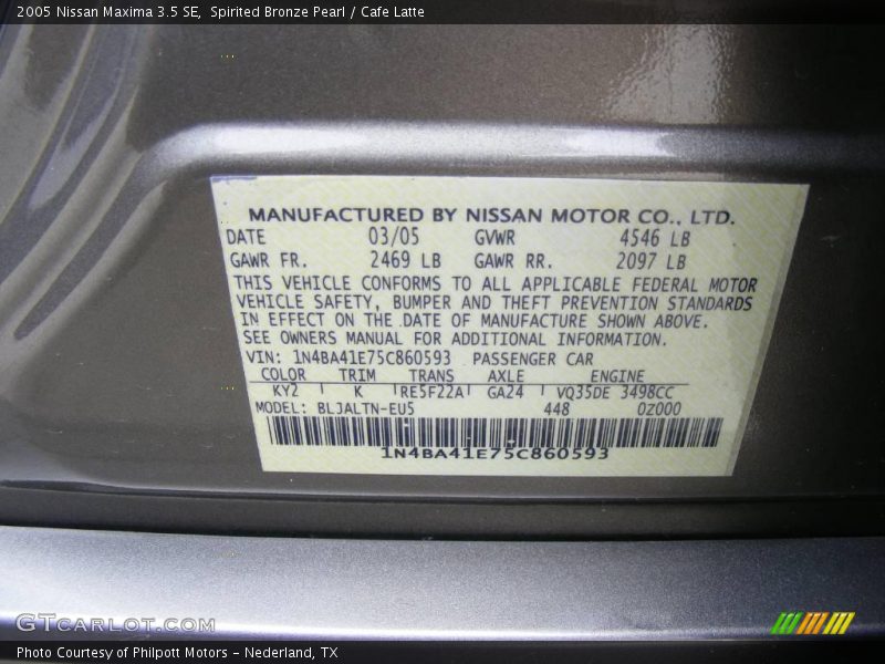 Spirited Bronze Pearl / Cafe Latte 2005 Nissan Maxima 3.5 SE