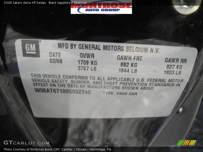 Black Sapphire / Charcoal 2008 Saturn Astra XR Sedan