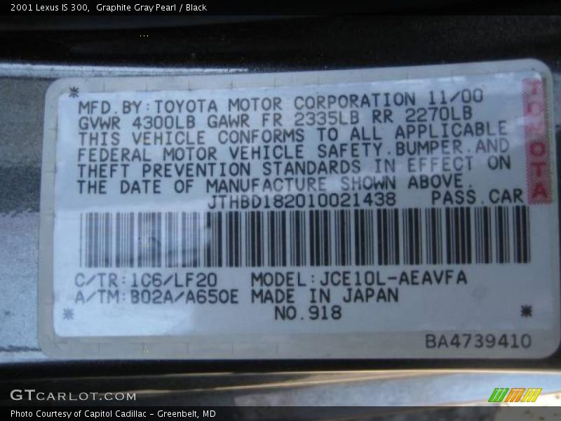 Graphite Gray Pearl / Black 2001 Lexus IS 300