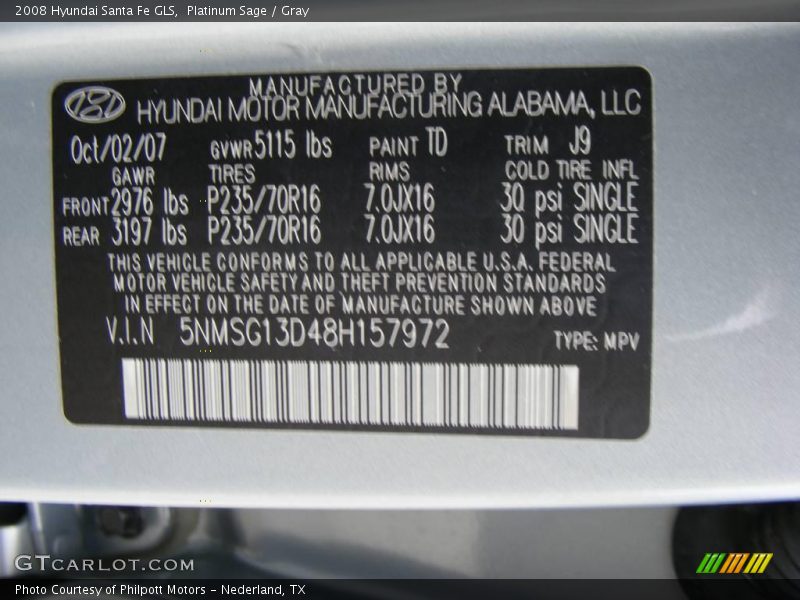 Platinum Sage / Gray 2008 Hyundai Santa Fe GLS