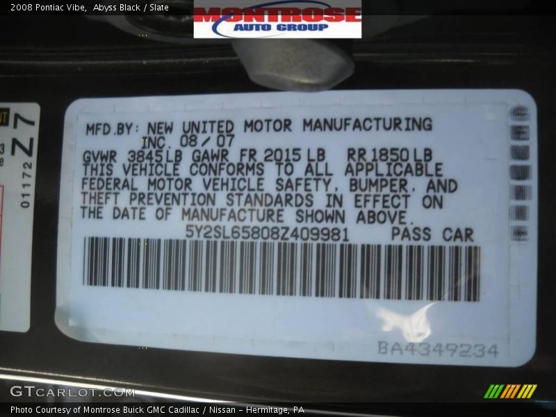 Abyss Black / Slate 2008 Pontiac Vibe