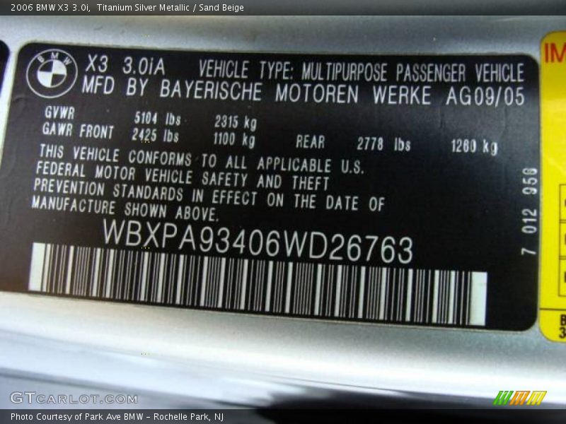 Titanium Silver Metallic / Sand Beige 2006 BMW X3 3.0i