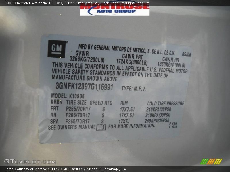 Silver Birch Metallic / Dark Titanium/Light Titanium 2007 Chevrolet Avalanche LT 4WD