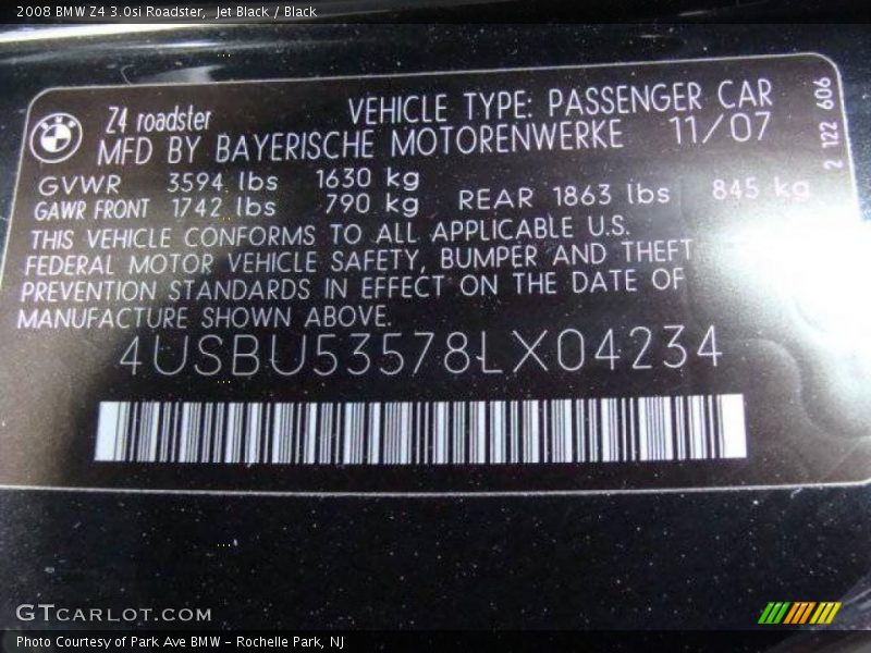 Jet Black / Black 2008 BMW Z4 3.0si Roadster