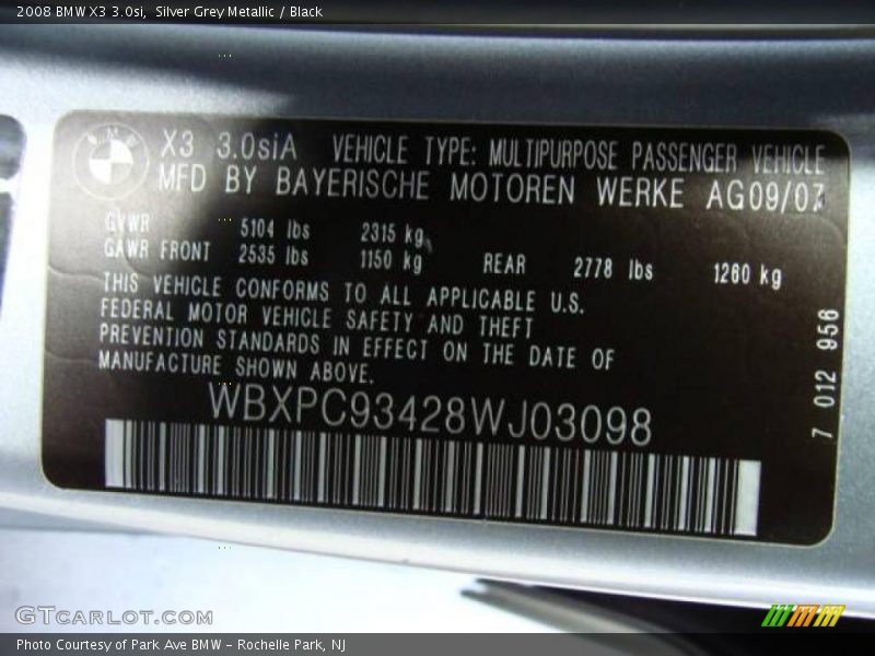 Silver Grey Metallic / Black 2008 BMW X3 3.0si