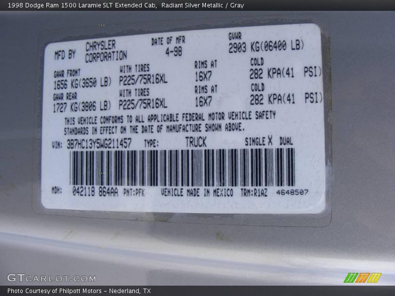 Radiant Silver Metallic / Gray 1998 Dodge Ram 1500 Laramie SLT Extended Cab