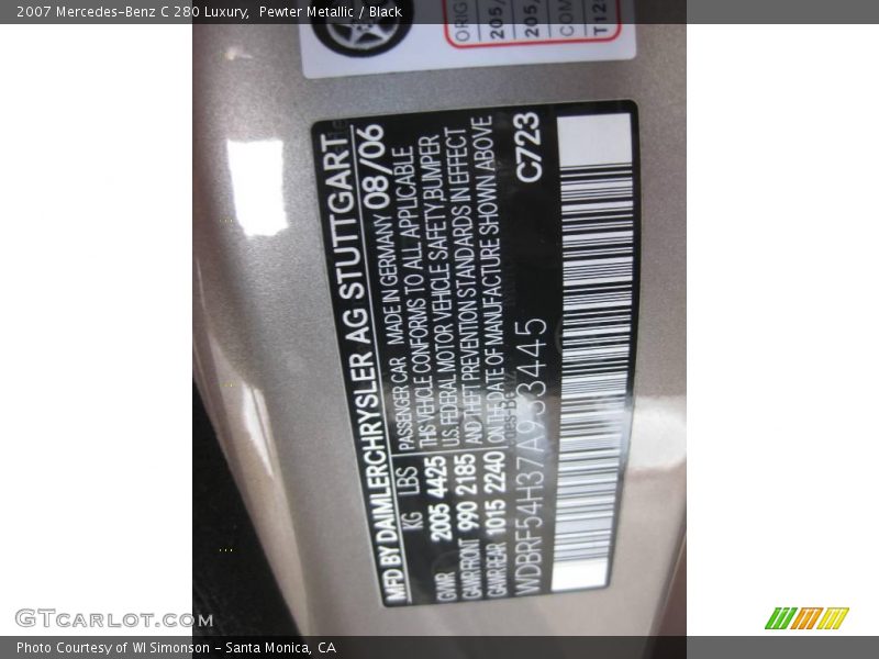 Pewter Metallic / Black 2007 Mercedes-Benz C 280 Luxury