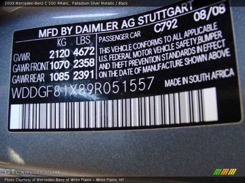 Palladium Silver Metallic / Black 2009 Mercedes-Benz C 300 4Matic
