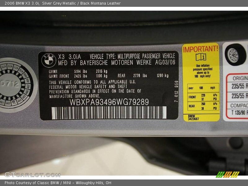 Silver Grey Metallic / Black Montana Leather 2006 BMW X3 3.0i