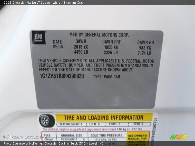 White / Titanium Gray 2008 Chevrolet Malibu LT Sedan