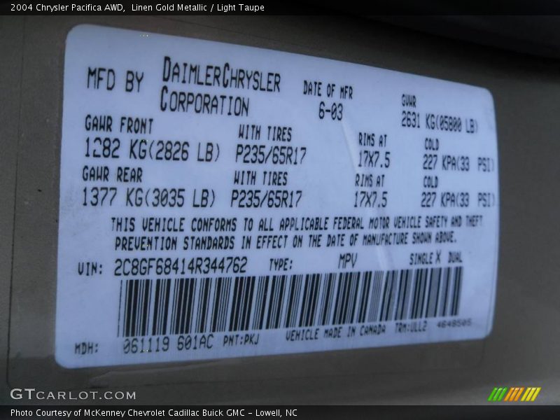 Linen Gold Metallic / Light Taupe 2004 Chrysler Pacifica AWD
