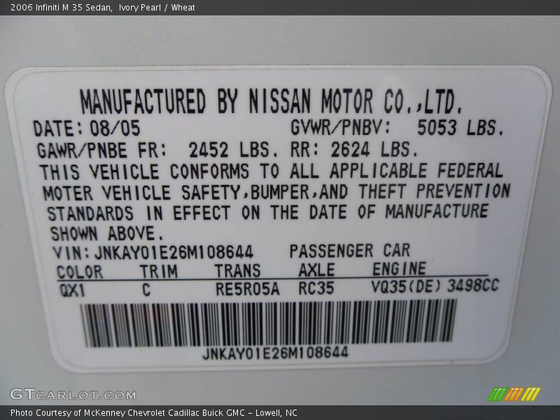 Ivory Pearl / Wheat 2006 Infiniti M 35 Sedan