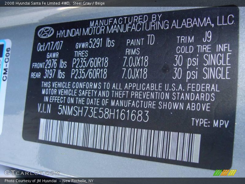 Steel Gray / Beige 2008 Hyundai Santa Fe Limited 4WD