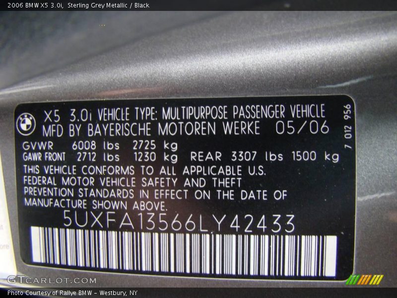 Sterling Grey Metallic / Black 2006 BMW X5 3.0i
