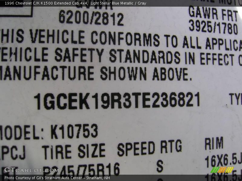 Light Stellar Blue Metallic / Gray 1996 Chevrolet C/K K1500 Extended Cab 4x4