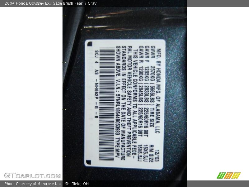 Sage Brush Pearl / Gray 2004 Honda Odyssey EX
