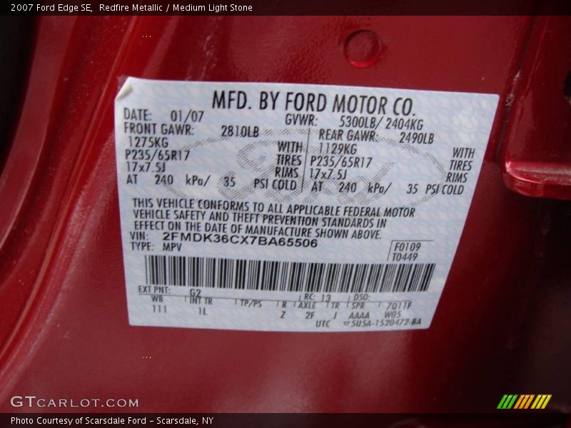 Redfire Metallic / Medium Light Stone 2007 Ford Edge SE