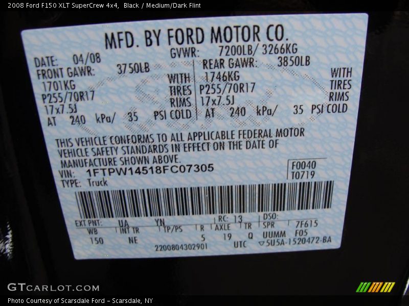 Black / Medium/Dark Flint 2008 Ford F150 XLT SuperCrew 4x4