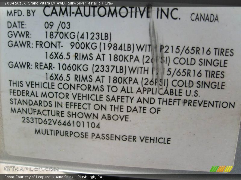 Silky Silver Metallic / Gray 2004 Suzuki Grand Vitara LX 4WD