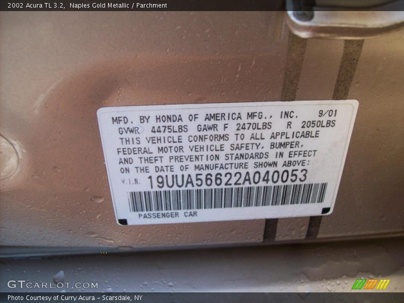 Naples Gold Metallic / Parchment 2002 Acura TL 3.2