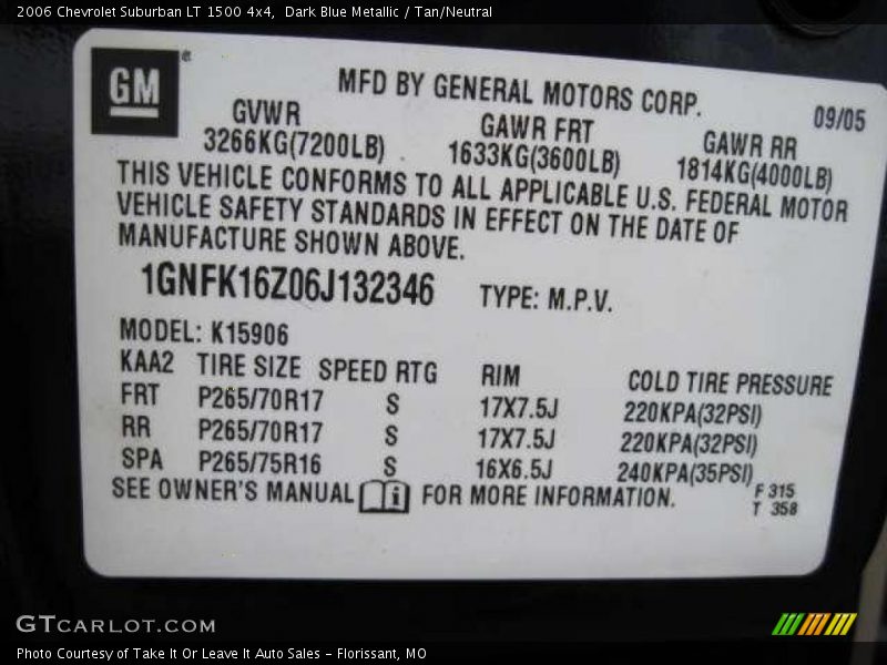 Dark Blue Metallic / Tan/Neutral 2006 Chevrolet Suburban LT 1500 4x4