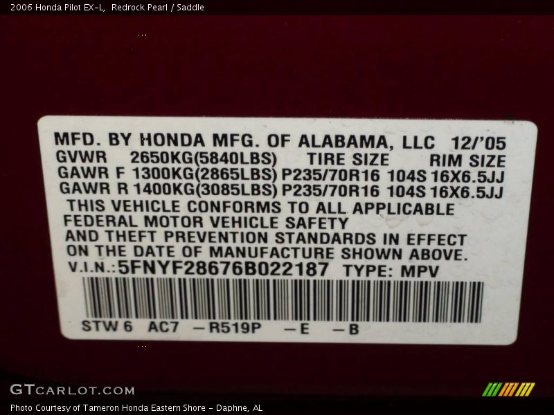Redrock Pearl / Saddle 2006 Honda Pilot EX-L