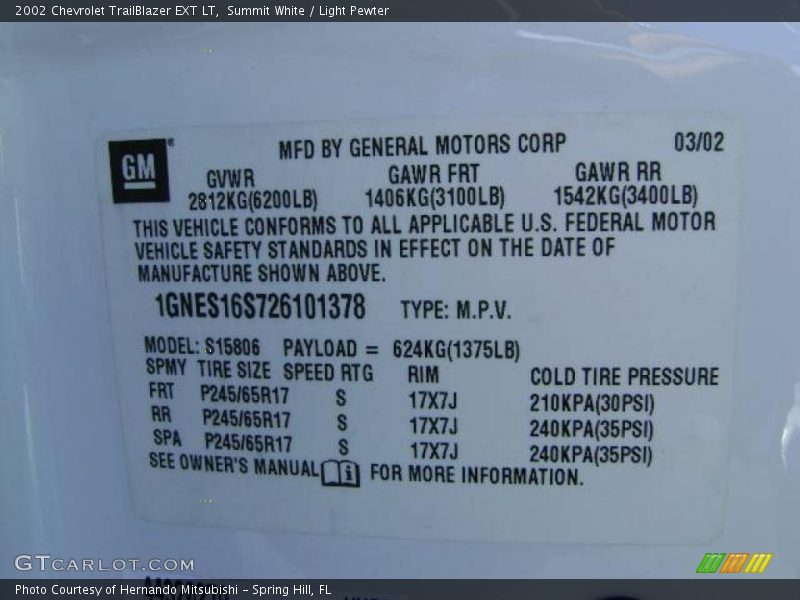 Summit White / Light Pewter 2002 Chevrolet TrailBlazer EXT LT