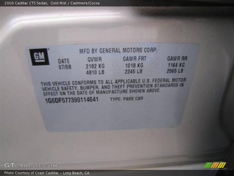 Gold Mist / Cashmere/Cocoa 2009 Cadillac CTS Sedan