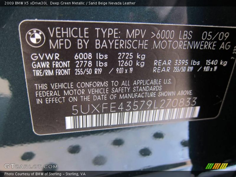 Deep Green Metallic / Sand Beige Nevada Leather 2009 BMW X5 xDrive30i