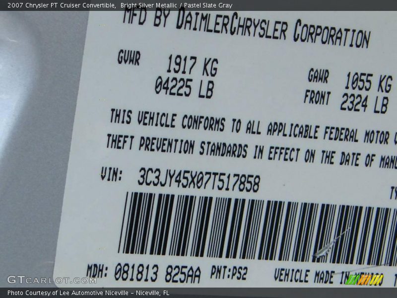 Bright Silver Metallic / Pastel Slate Gray 2007 Chrysler PT Cruiser Convertible