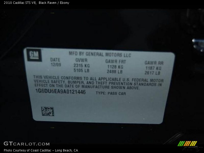 Black Raven / Ebony 2010 Cadillac STS V8