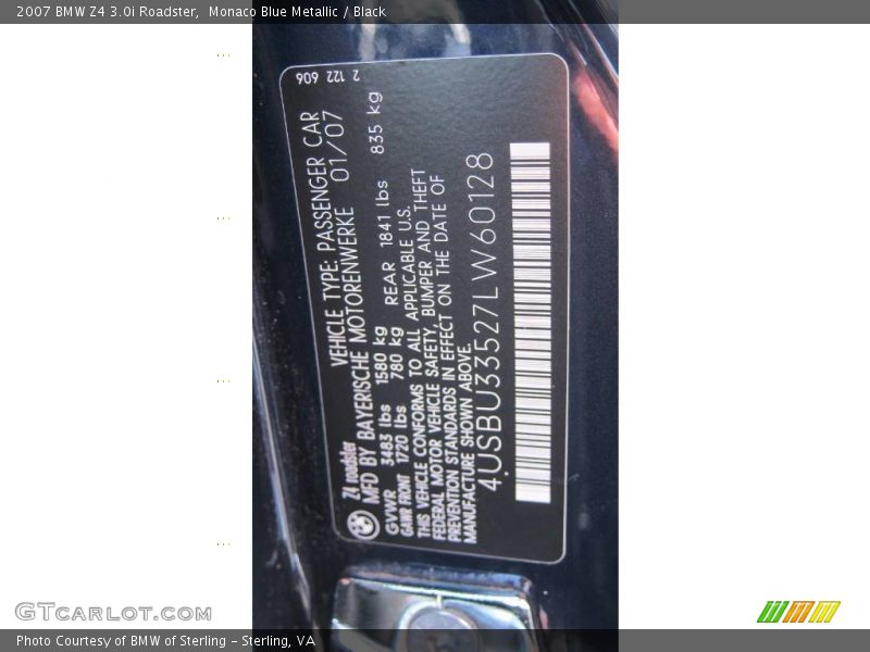 Monaco Blue Metallic / Black 2007 BMW Z4 3.0i Roadster