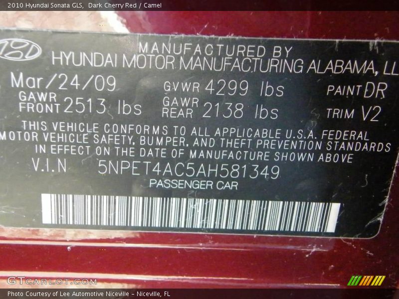 Dark Cherry Red / Camel 2010 Hyundai Sonata GLS