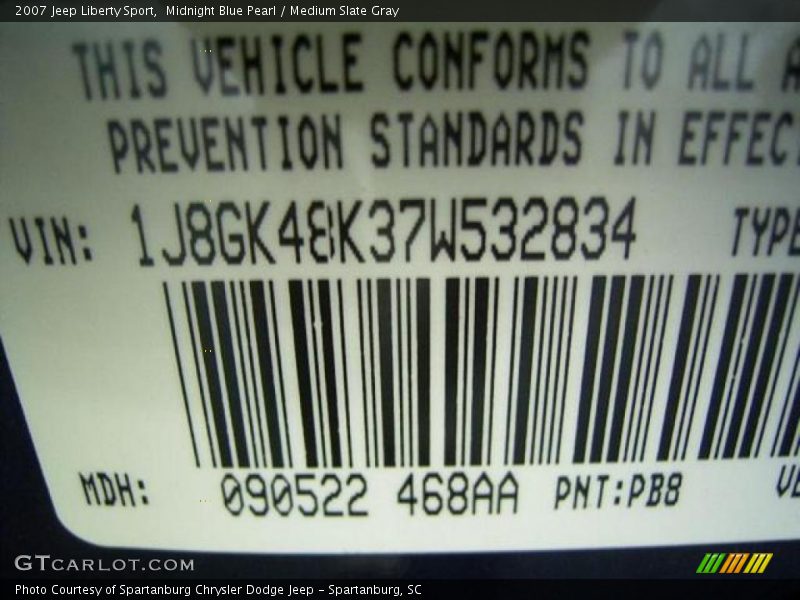 Midnight Blue Pearl / Medium Slate Gray 2007 Jeep Liberty Sport