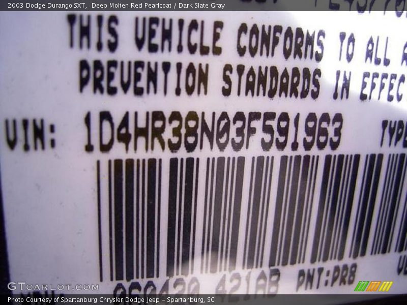 Deep Molten Red Pearlcoat / Dark Slate Gray 2003 Dodge Durango SXT