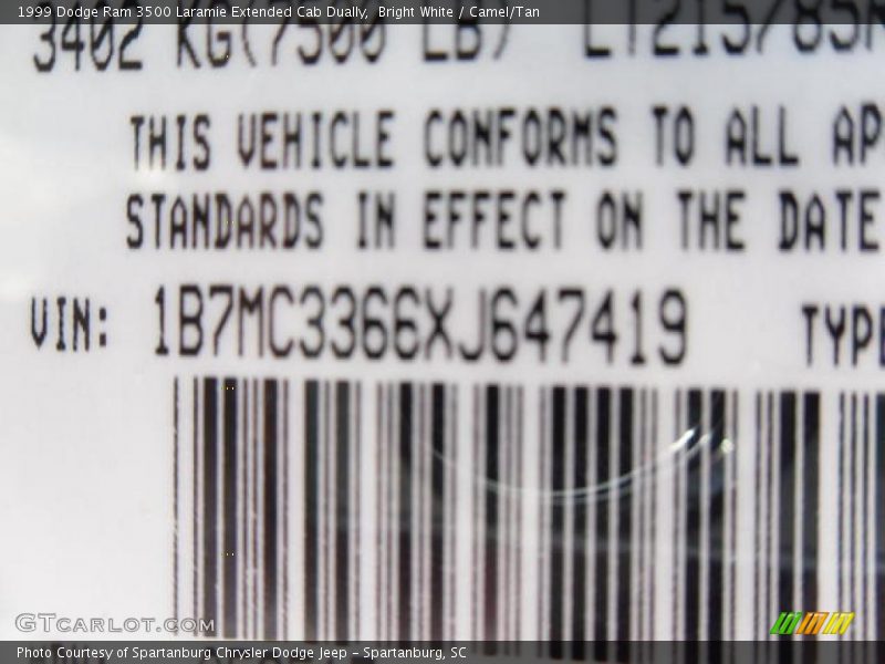 Bright White / Camel/Tan 1999 Dodge Ram 3500 Laramie Extended Cab Dually