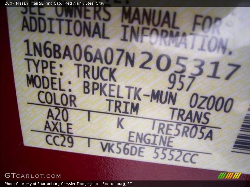 Red Alert / Steel Gray 2007 Nissan Titan SE King Cab