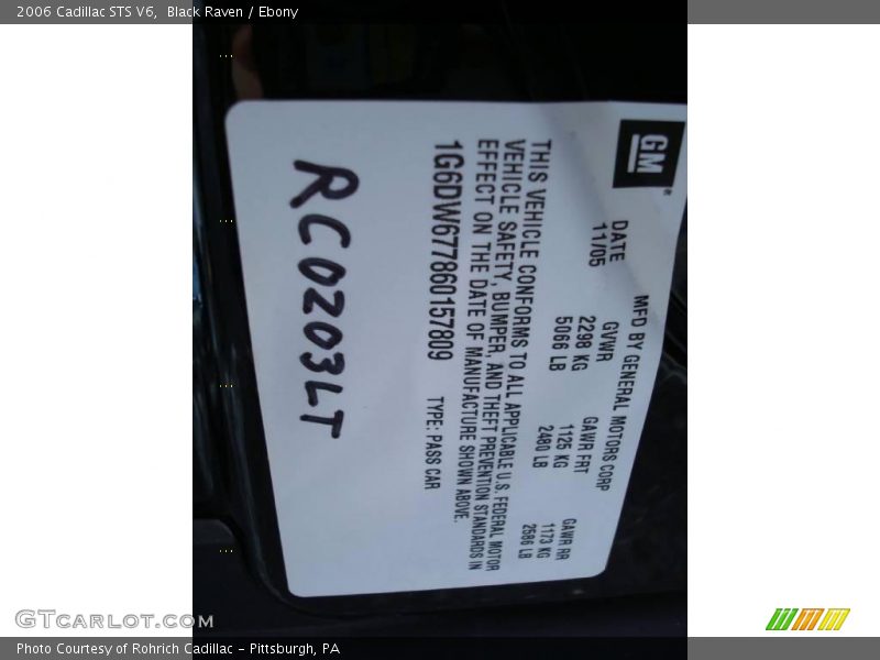 Black Raven / Ebony 2006 Cadillac STS V6