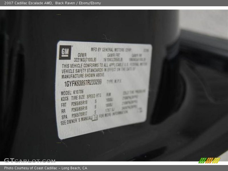Black Raven / Ebony/Ebony 2007 Cadillac Escalade AWD